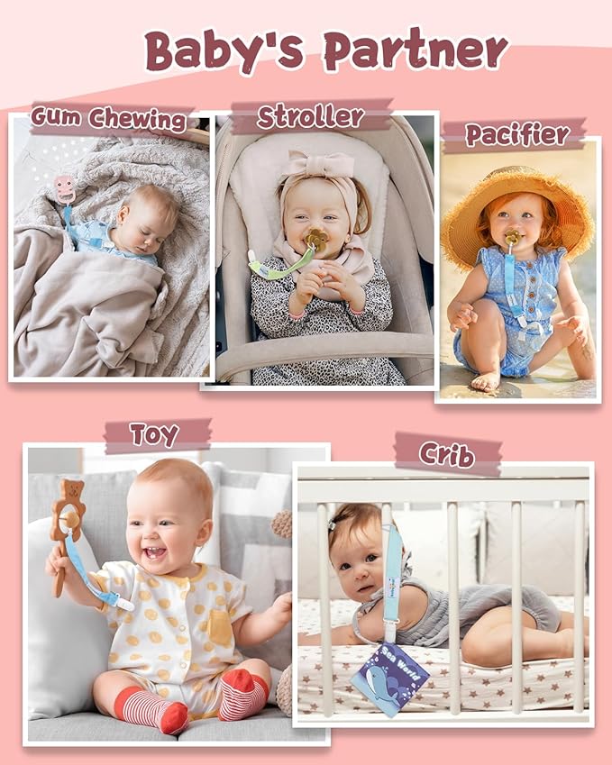 babygoal Baby Pacifier Clips 8 Pack, Pacifier Holder Clips Fits for Most Pacifier and Binkies-Neutral Color 8PB25