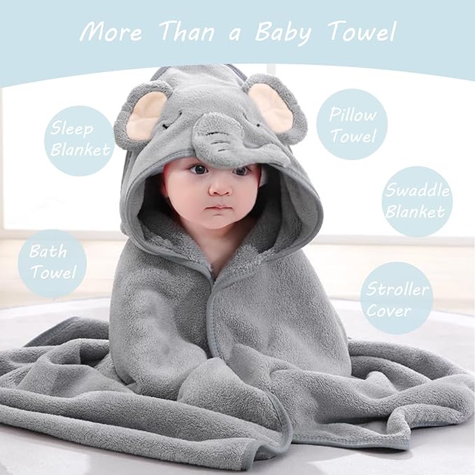 2 Pack Hooded Baby Towel - Premium Soft Bath Towel for Bathtub for Babie, Newborn, Infant - Ultra Absorbent, Natural Baby Stuff Towel for Boy and Girl (Elephant, Dog)