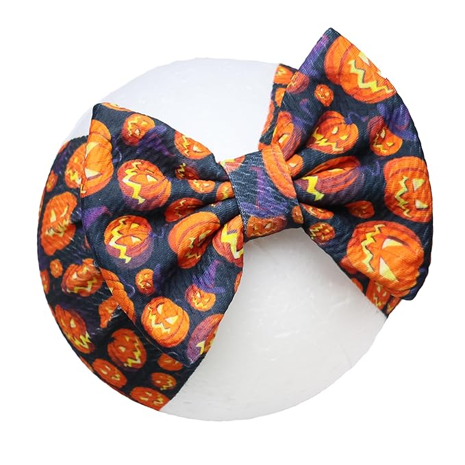 Halloween Baby Girls Headbands Pumpkin Printed Bow Wide Headbands Halloween Handmade Hairbands Hair Accessories Gift for Newborn Infant Toddlers Kids