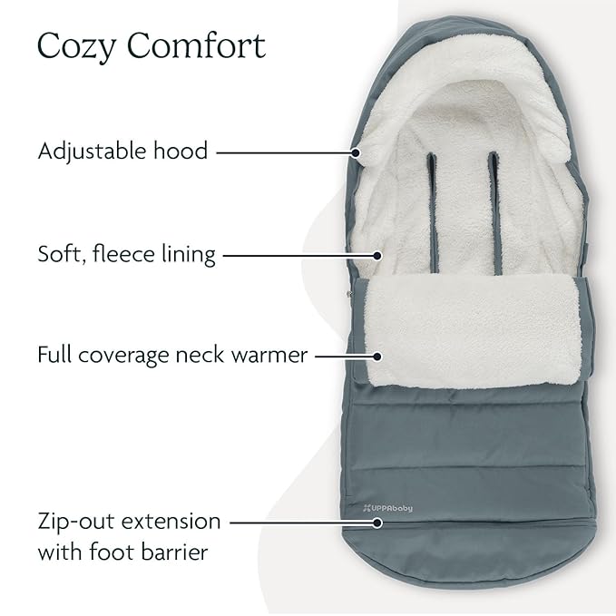 UPPAbaby CozyGanoosh Footmuff - Easily Attaches to UPPAbaby Strollers + RumbleSeat - Ultra-Plush, Weather-Proof - Winter Stroller Cover - Callum (Stone Blue)