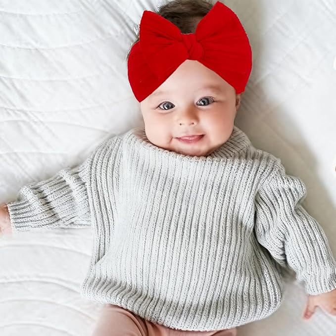 Baby Bows Headbands Soft Nylon Handmade Hair Accessories for Newborn Infant Toddler Kids (3 Red white green, Large)
