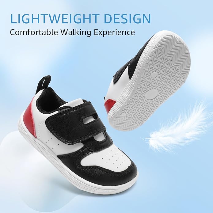 Toddler Wide Toe Box Barefoot Shoes Boys Girls Sneakers Zero Drop Kid Tennis Running Shoes Lightweight Non-Slip Comfortable Leather First Walking Shoe Outdoor Activities School