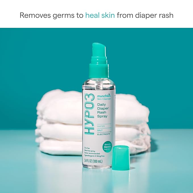 Munchkin HYP03 Diaper Rash Hypochlorous Acid Spray for Face and Body, Removes Rash-Causing Germs, Helps Promote Healing, Gentle for Sensitive & Eczema-Prone Skin, 3.4 Ounce