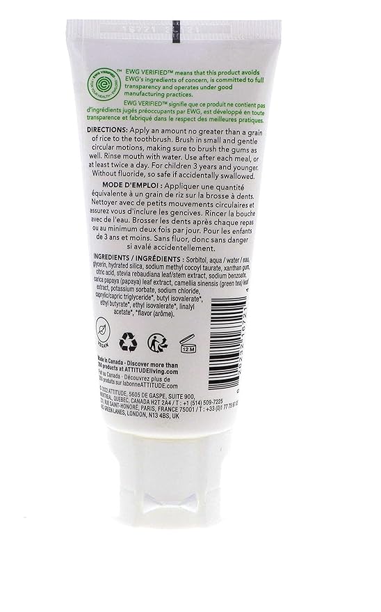 Attitude Baby and Child Fluoride-Free Training Toothpaste, Naturally Derived Ingredients, Vegan, EWG Verified, Strawberry, 2.6 Oz (Pack of 2)