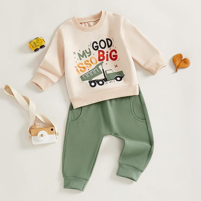 Toddler Baby Boy Fall Winter Outfits Tractor Print Long Sleeve Sweatshirt Pants Set Kids Sweatsuit Clothes