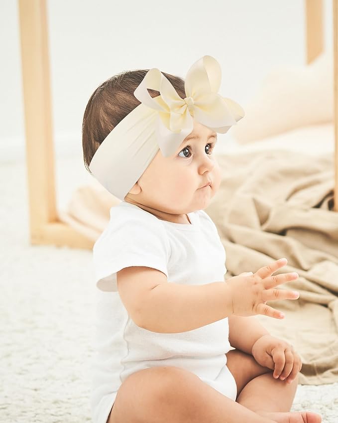 doboi 3PCS Baby Girl Bows Headbands Nylon Hairbands with Ribbon Bow Handmade Elastic Baby Hair Bows Headbands for Baby Girls Newborns Infants Toddlers and Kids