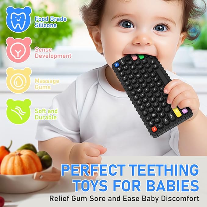Teething Toys for Baby 3 6 12 18 Months, TV Remote Control Phone Baby Teether Toys, Babies Chew Toys, Food Grade Silicone Teething Toys for Infants, BPA Free, for Babies Gum Relief