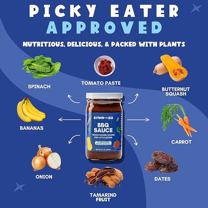 Beyond the Bib - Toddler and Kids Healthy Meal Sauces and Dips - Made with Vegetables, No Added Sugar, No Salt, No Artificial Ingredients - Ready to Eat - For 24+ Months (BBQ - 3 Pack)