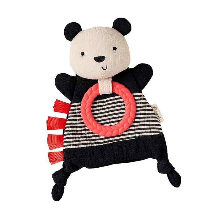 Itzy Ritzy - Bitzy Crinkle Sensory Toy for Babies & Toddlers — Features Crinkle Sound, Soft Braided Teething Toy Ring & Textured Ribbons — Gender Neutral Baby Item for Ages 0 Months & Up, Panda