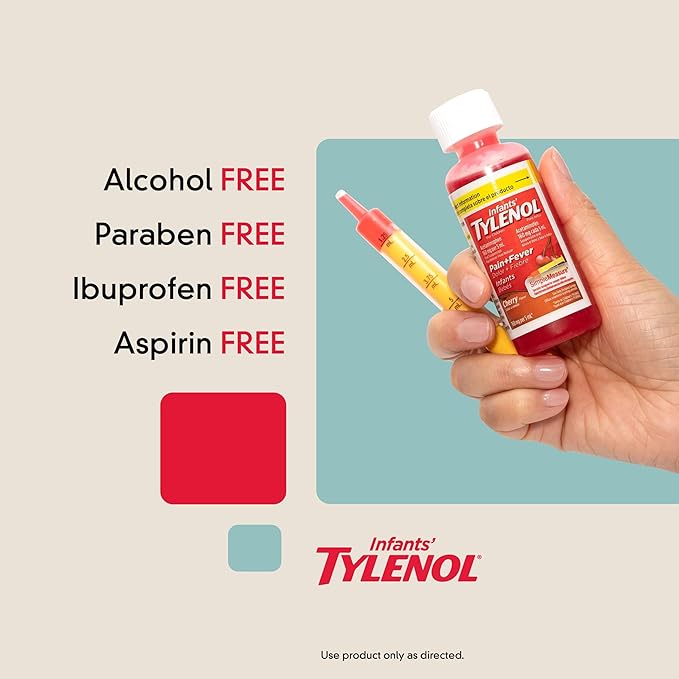 Infants' Tylenol Liquid Pain Relief & Fever Medicine, Oral Suspension, Acetaminophen for Sore Throat, Headache & Teething, Pain Reliever & Fever Reducer for Kids; Cherry Flavor, 2 fl. oz.; Pack of 1