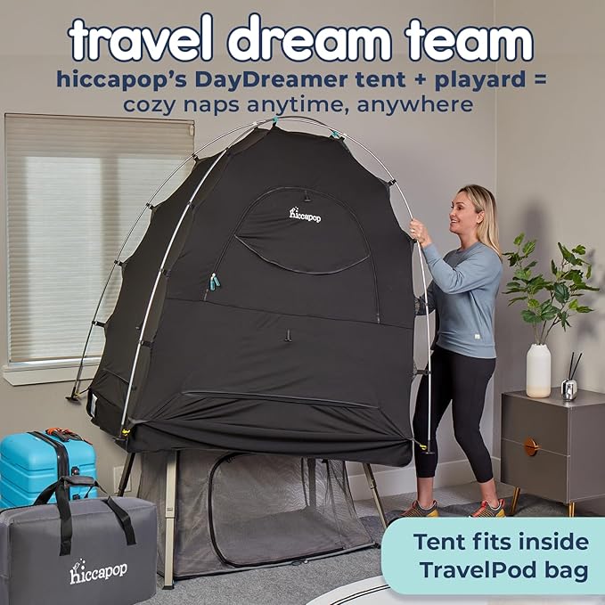 Hiccapop TravelPod Portable Crib for Baby, Lightweight, Foldable Travel Crib for Baby and Toddlers with Zippered Door, Waterproof Base & Carry Bag