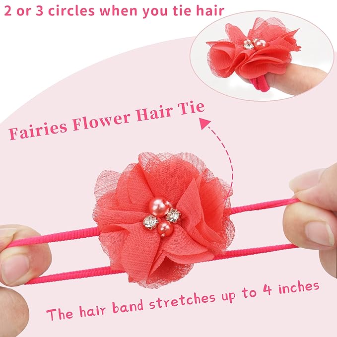 40 Pack Baby Girls Hair Accessories - 2 Inch Handmade Pearl Rhinestone Chiffon Flower Soft Elastics Ponytail Holders for Newborns to Kids