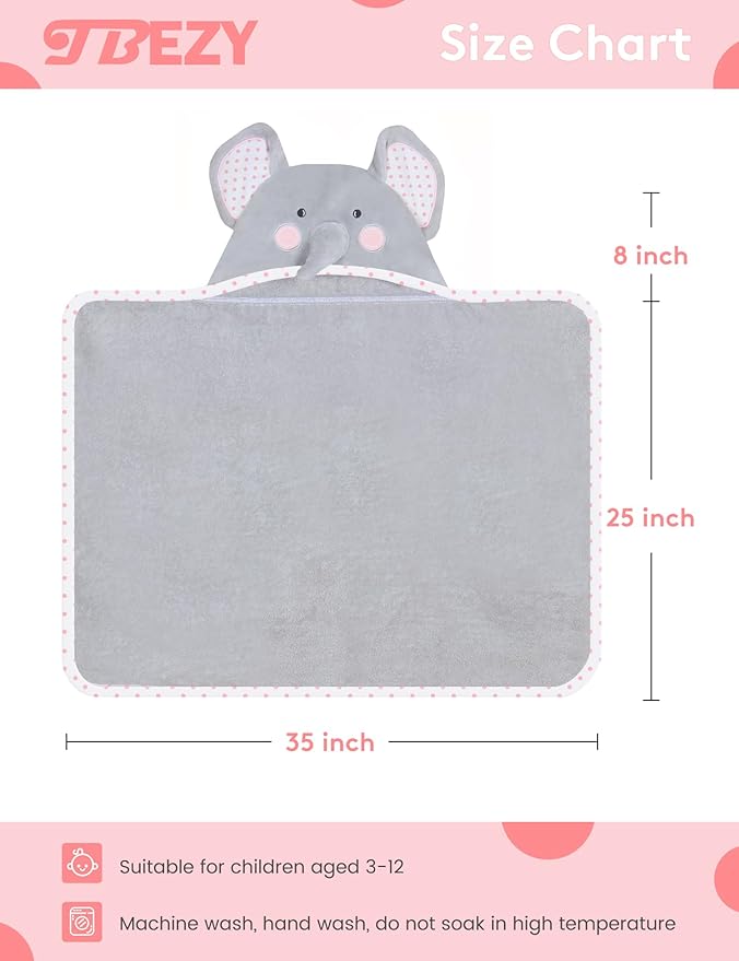 Baby Hooded Towel with Unique Animal Design Ultra Soft Thick Cotton Bath Towel for Newborn (Elephant)
