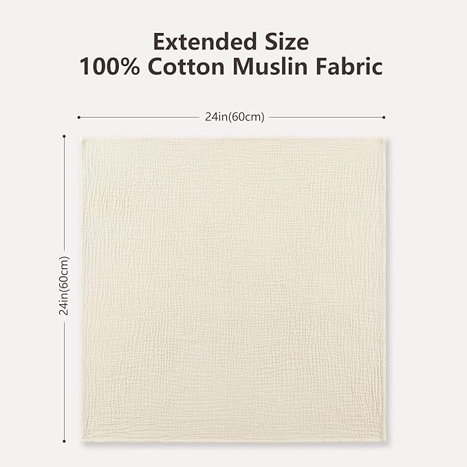 Susurration Muslin Burp Cloths 24x24 Inches Ultra Soft 100% Cotton, 4 or 7 Pack Baby Washcloths for Newborn, Absorbent Burp Rags & Swaddle Blankets