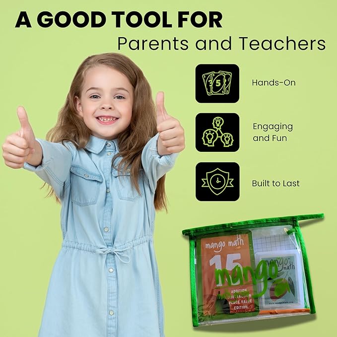 MANGO Math 15® - Math Flash Cards - Educational Math Games for Kids - Addition, Subtraction, Place Value Play & Learning Kit -2nd 3rd 4th Grades - Kids 6-12 - Set of 15 Games - English Version