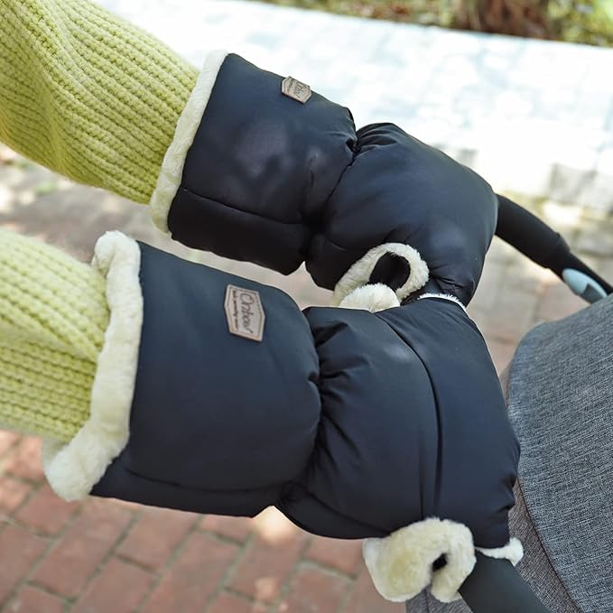 Orzbow Faux Sheepskin Stroller Gloves, Universal Winter Anti-Freeze Stroller Mittens, Waterproof Extra Thick Hand Muff for Cold Weather, Cozy & Warm, Black