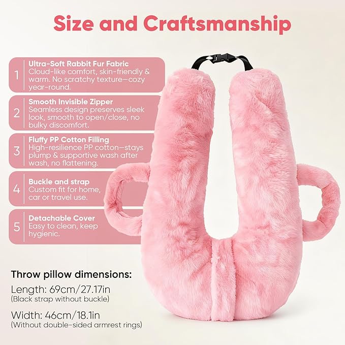 Car Pillow for Kids, Travel Pillow for Car Sleeping, Head and Neck Support Cushion with Removable Inner Insert, Washable Cover (Pink)