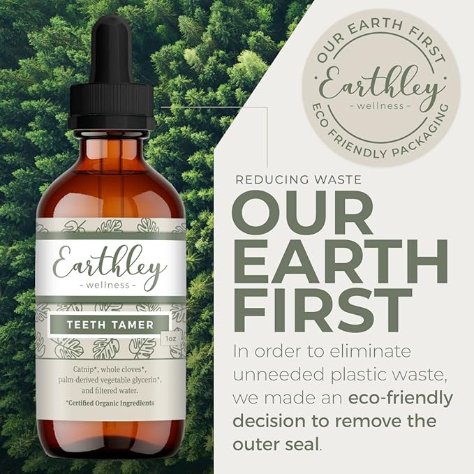 Earthley Wellness Teeth Tamer, Teething Relief for Babies & Kids, Organic Herbal Formula, Soothes Drooling, Gum Discomfort & Irritability, Sugar-Free, 3+ Month Supply (1.69 oz Glass, 500 doses)
