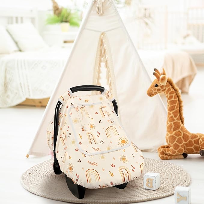 TANOFAR Car Seat Cover Baby, Winter Carseat Cover for Newborn, Infant Car Seat Cover with Windproof and Kick-Proof, Super Warm Plush Fleece Baby Carrier Cover for Infant Boys Girls (Rainbow)