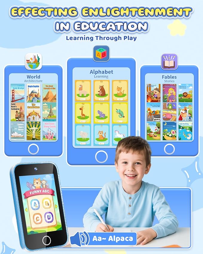 Kids Smart Phone for Boys, Upgraded 3.5'' Touchscreen Phone for Kids Age 3-8, Christmas Birthday Gifts, Dual Camera Music Player Puzzle Games, Learning Toy for 3 4 5 6 7 8 Year Old Boys