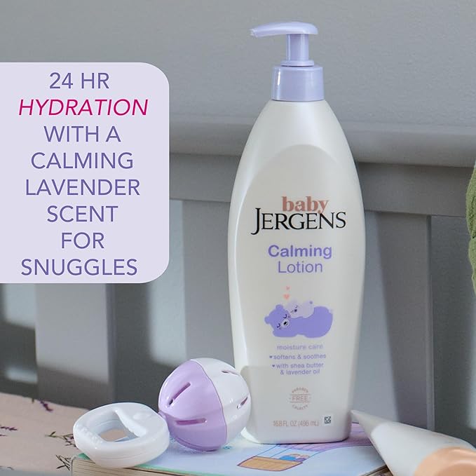 Jergens Baby Calming Lotion, Baby Calming Lotion, Lavender Baby-Lotion, Baby Moisturizer with Shea Butter and Lavender Oil, 16.8 Fl Oz, (Pack of 2)