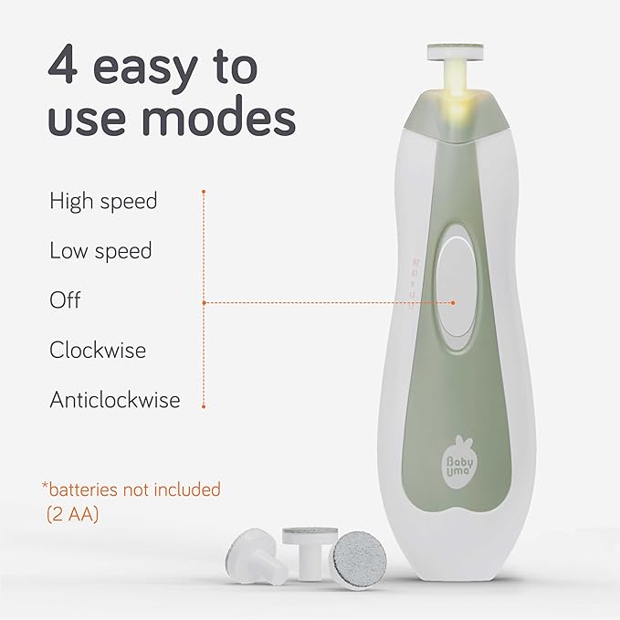 Baby Uma LED Baby Nail Trimmer Electric - Auto-Safety Stop Baby Nail Clippers, Bi-Directional Electric Baby Nail File with 2 Speeds & 6 Filing Discs, Newborn Essentials (+ Travel Case)
