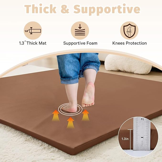 Waterproof Baby Play Mat for Floor 1.3" Thick Memory Foam 50 * 50 Cushion Playpen Playmat Tummy Time Nursery Rug Pad Mattress Create Soft & Safe Area for Infants,Toddler,Kids,Chestnut