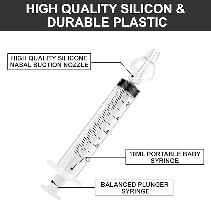 Baby Nasal Aspirator, 1 Pack, 4 Pieces - Safe and Reusable Silicone Nasal Aspirator for Newborn - Infant Mucus Removal with 10ml Nose Cleaner Syringe - Nasal Spray/Nasal Hygiene