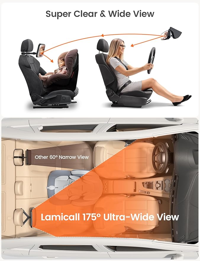 Lamicall Baby Car Mirror for Backseat - [2025 Safest Triangle Hook Clip] Acrylic Car Seat Mirror for Rear Facing, 360° Rotation & Wide Clear View, 3S Quick Install, Newborn Baby Gifts Accessories
