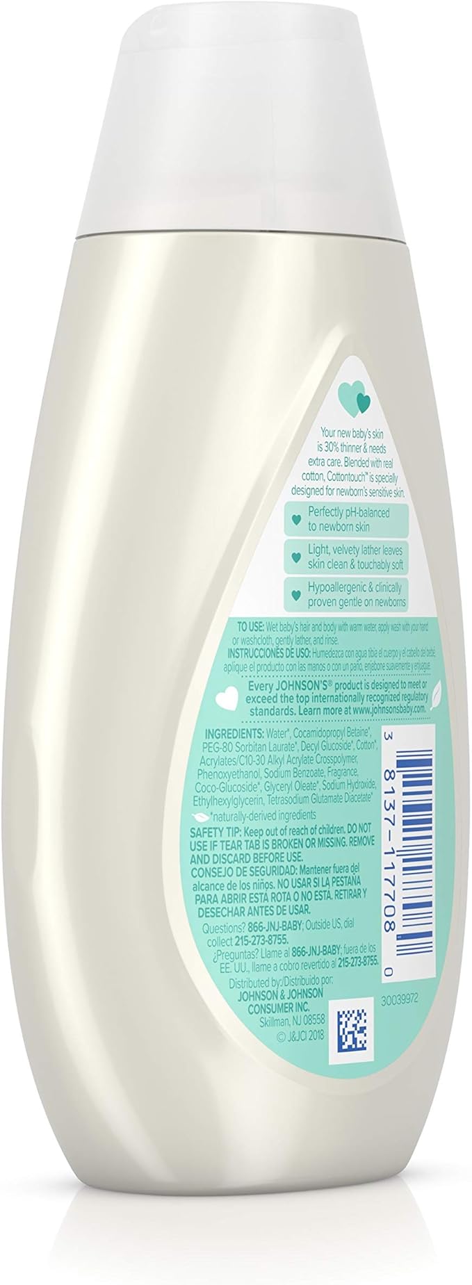 Johnson's CottonTouch Newborn Baby Wash & Shampoo, Made with Real Cotton, 6.8 fl. oz