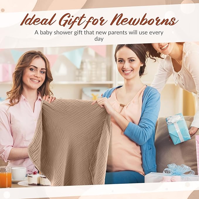 6 Pcs Muslin Hooded Bath Towels Washcloths and Bibs Set, Muslin Cotton Baby Towels Absorbent Hooded Blanket Towel Infant Bibs for Boys Girls Newborn Infant Essential(Dark Brown, Khaki)