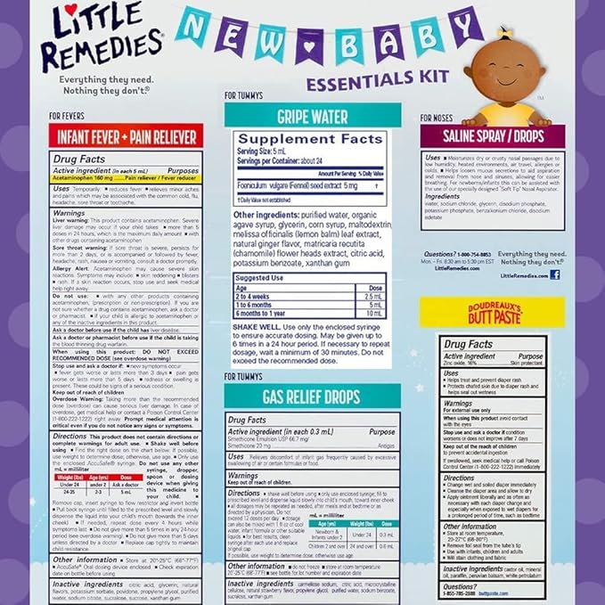 Little Remedies New Baby Essentials Kit, 6 Piece Kit for Baby's Nose and Tummy (Pack of 2)