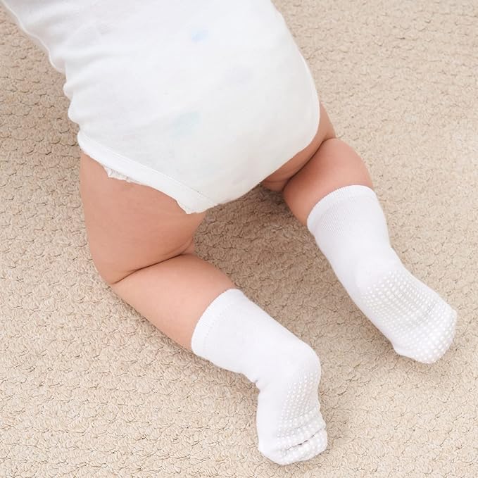 ZAPLES Baby Non Slip Grip Crew Socks with Anti Skid Soles for Infants Toddlers Kids Boys Girls