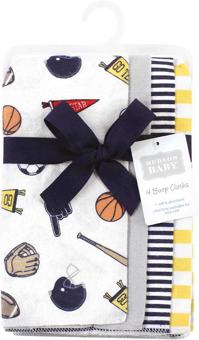 Hudson Baby Cotton Poly Flannel Burp Cloths Multipack, Sports Fan 8-Pack, One Size
