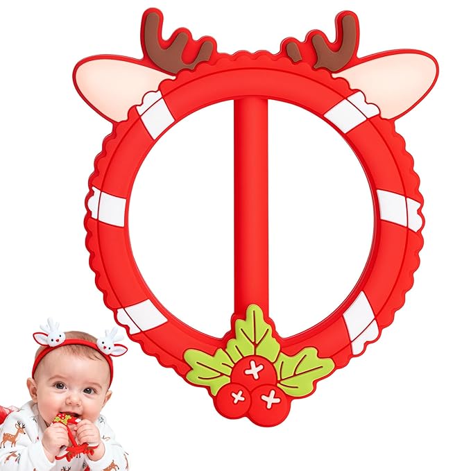 Valentines Teether for Babies - SHARE&CARE Valentines Day Gifts Silicone Teething Toy, Women Gift for Mom, Wife,Her, Holiday Baby Chew Toy for 3 Months+, BPA-Free,Baby Shower (Red Holiday)