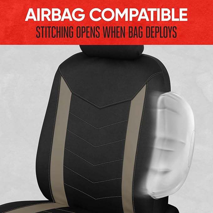 Motor Trend SpillGuard 2 Beige Seat Covers for Cars & Seat Covers for Trucks - Neoprene Lining Waterproof Car Seat Covers Front Seats Only - SUV Seat Covers Protector - Forros para Asientos de Carro