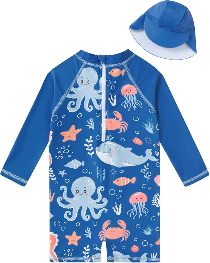 ADUKIDE Baby Boys Swimsuit Summer Beach Rash Guard Swimwear One Piece Sunsuit with Sun Hat 3-24 Months