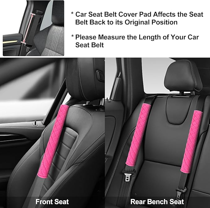 surpassme Car Seat Belt Pads Cover, 2PCS 15in Extra Length Seat Belt Shoulder Strap Covers Protector to Release Stress to Neck and Shoulder for a Safety Driving (Pink)