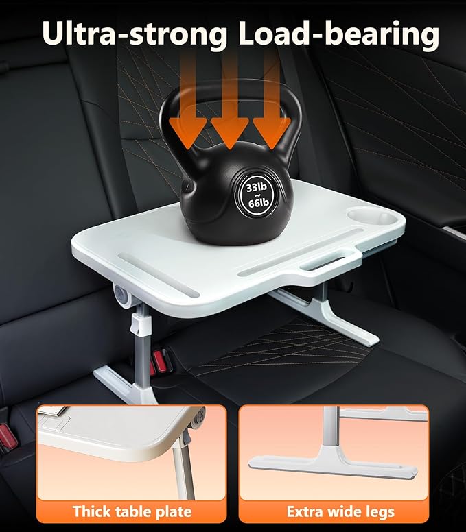 Foldable Car Seat Tray Table, Adjustable Multifunctional Lap Tray for Kids, Portable Car Lap Desk for Laptop Computer Tablet, Rear Seat Tray for Eating/Reading, Travel Essentials Accessories