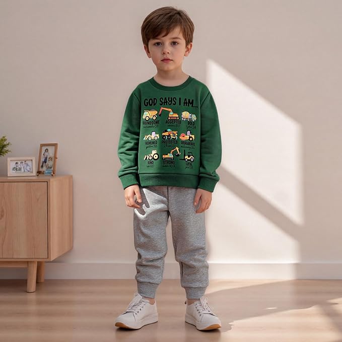 Baby Boy Fall Clothes Set Long Sleeve Truck Tractor Print Sweatshirt Pants Toddler Infant Outfits 6 12 18 24 Months 2T