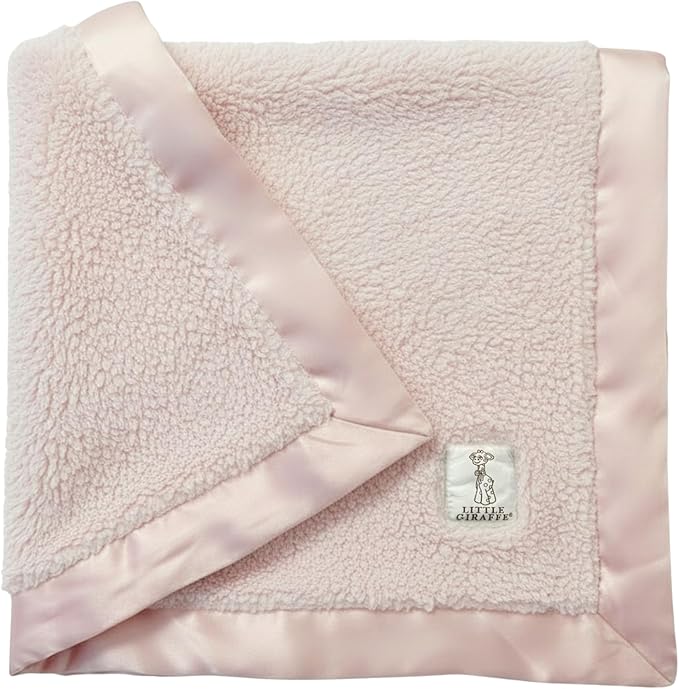 Little Giraffe Baby Blanket - Chenille Soft Blanket with Satin Trim - Baby Stroller Blanket - Newborn Baby Essentials & Gifts - 29" x 35" - Pink