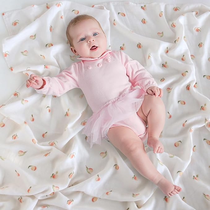 LifeTree Baby Swaddle Blankets, Boys Girls Muslin Swaddling Wrap Receiving Blanket for Newborn, 70% Viscose from Bamboo and 30% Cotton, Large 47" x 47", Peach and Pink