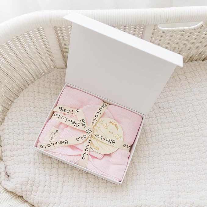 Baby Gift Set - Organic Cotton Newborn Blanket Essentials, Thoughtful Baby Shower & New Baby Gift for Boys & Girls (Luxe - Blush Pink)
