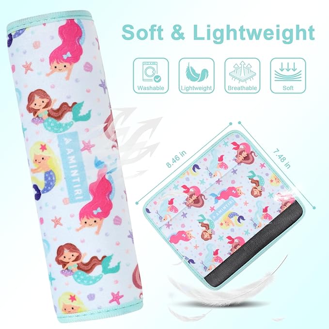 Seat Strap Shoulder Pads for Kids, Seat Belt Cover for Children, Soft Furry Seat Belt Cushion for Travel, Cartoon Car Seat Belt Pad Cover for Boys and Girls.