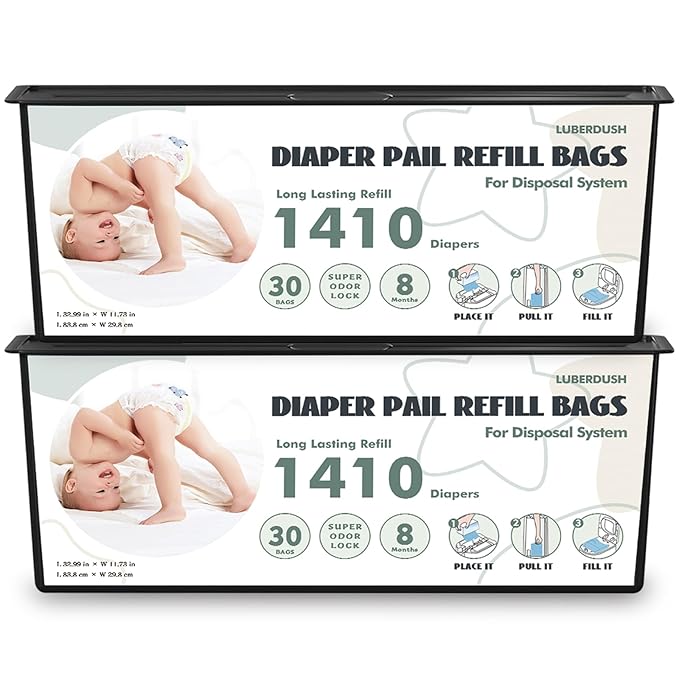 Diaper Pail Refill Bags - Compatible with Genie Easy Roll Signature & Platinum Pails | Each 30 Bags Holds Up to 1410 Newborn Diapers | 7-Layer OdorLock Technology | 2 Pack(60 Bags)