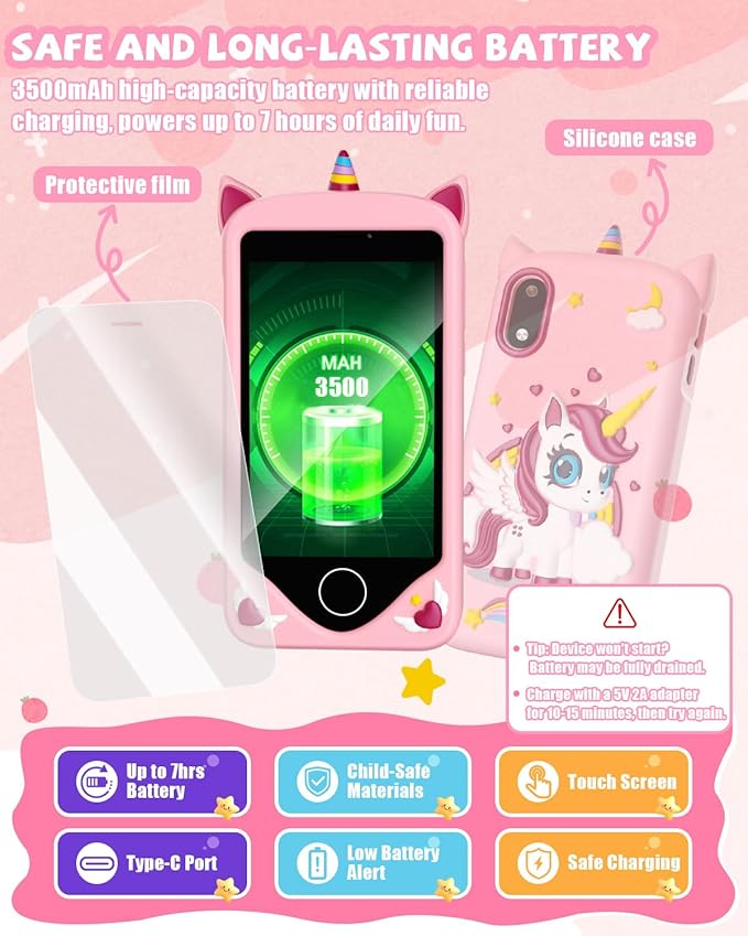 Kids Smart Phone for Girls - Safest Phone for Kid & Teens, Talk & Text - Kids Cell Phone Toy, 4.2'' Touchscreen, Dual Cameras, Games, 32GB Card (Blush)