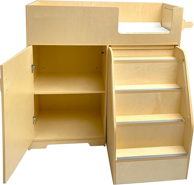 Portable Changing Table Dresser with Stairs on Wheels – Wooden Diaper Changing Station with 2 Storage Shelves, Paper Roller, and Changing Pad - Perfect for Babies and Toddlers
