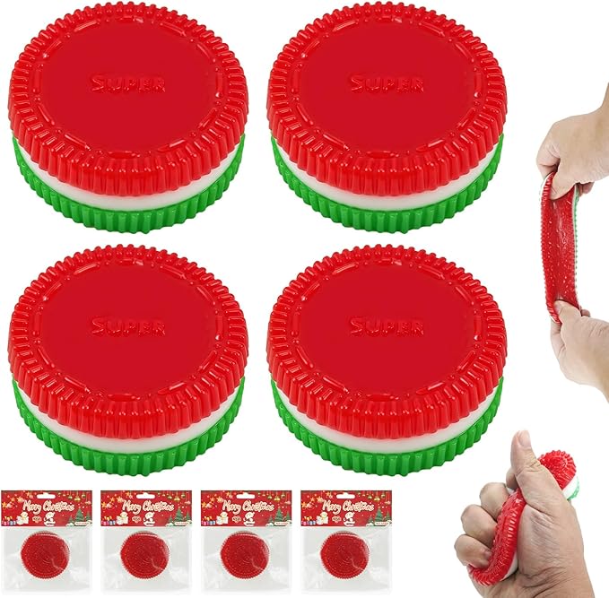 Sticky Cookie Squishies Fidget Toys Adults, Squeeze Toys Fidget Toys for Autism, Stress Balls for Adults Fidgets Birthday Easter Basket Stuffers(4 Pack Christmas Design)