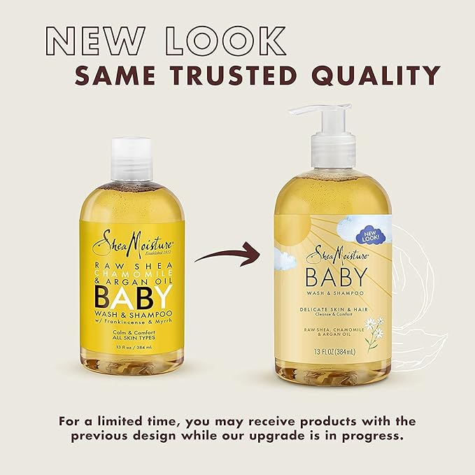 SheaMoisture Baby Wash & Shampoo for All Skin Types Raw Shea, Chamomile & Argan Oil Baby Wash and Shampoo with Frankincense & Myrrh to Help Cleanse 13 oz, Gold, Packaging may vary