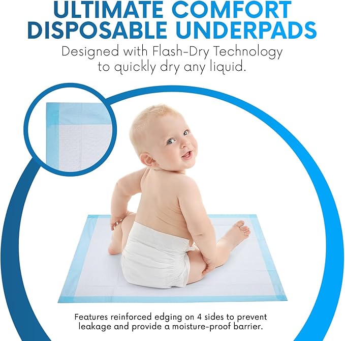 Healqu 50 Pack, Disposable Baby Changing Pad Liners - 17x24 Inches Super Soft, Absorbent and Waterproof - Mess-Free Baby Diaper Changes on Every Surface
